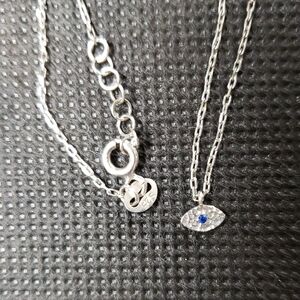 Sterling Silver Blue Gem Evil Eye Necklace/choker